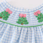 Blue christmas tree french knot smocked girl set