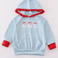 Blue stripe christmas santa ruffle embroidery girl hoodie