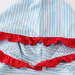 Blue stripe christmas santa ruffle embroidery girl hoodie