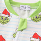 Green stripe christmas grinch zipper boy romper