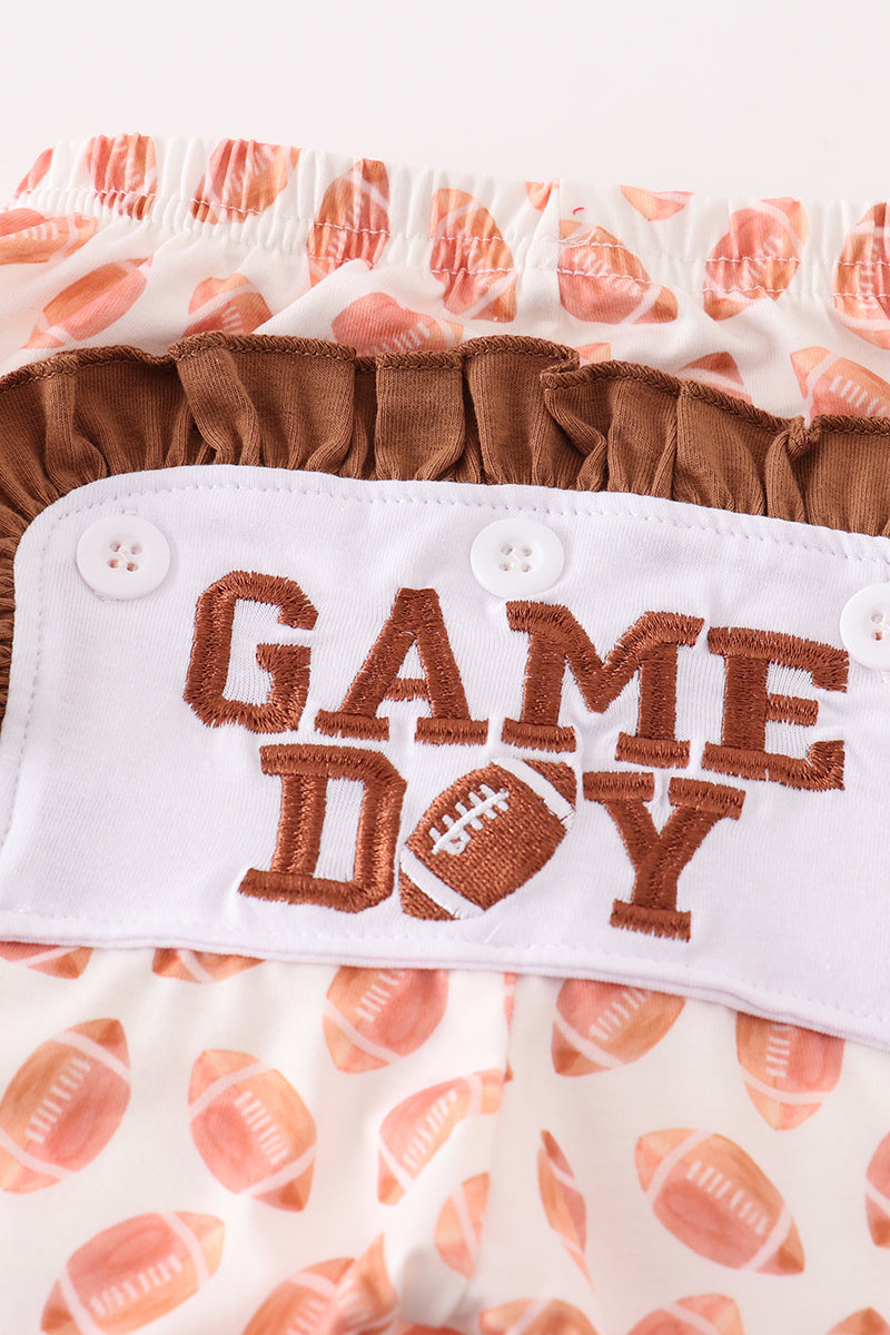 Brown football game day embroidery girl set