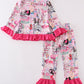 Pink music fan print girl pajamas set