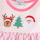 Pink christmas santa reindeer tree embroidery girl bloomer set