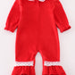 Red velvet christmas gingerbread embroidery girl ruffle romper