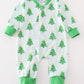 Green christmas tree print zip romper