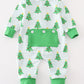 Green christmas tree print zip romper