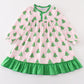 Green christmas tree print ruffle girl gown