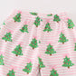 Green christmas tree print ruffle girl pajamas set