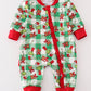 Green grinch print plaid ruffle zip girl romper