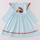 Blue christmas camper van applique dress