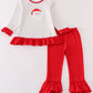 Red christmas santa claus applique stripe girl set