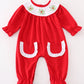 Red christmas holly embroidery girl romper