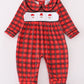 Red christmas santa embroidery smocked plaid boy bishop romper