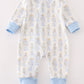 Blue nutcracker print zip boy romper