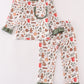 Merry christmas print girl ruffle pajamas set