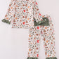 Merry christmas print girl ruffle pajamas set