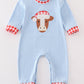 Blue christmas cow applique boy romper