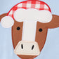 Blue christmas cow applique boy romper