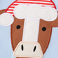 Blue christmas cow applique girl dress