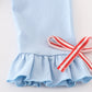 Blue christmas cow applique girl dress