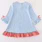 Blue christmas cow applique girl dress