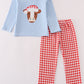 Blue christmas cow applique boy set