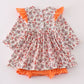 Coral floral cow applique girl bubble