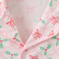 Pink christmas holly bow print women gown