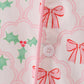 Pink christmas holly bow print women gown