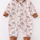 Brown dinosaur print boy romper