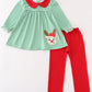 Green stripe christmas deer applique girl set