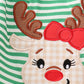 Green stripe christmas deer applique girl set