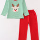 Green stripe christmas deer applique boy set