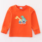 Orange dinosaur excavator applique boy top