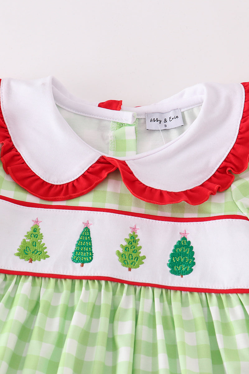 Green christmas tree embroidery girl set