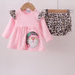 Pink santa claus leopard ruffle bloomer set
