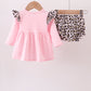 Pink santa claus leopard ruffle bloomer set