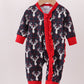 Navy deer print ruffle romper