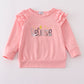 Pink believe embroidery ruffle top