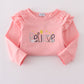 Pink believe embroidery ruffle top