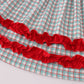 Red gingerbread applique ruffle dress
