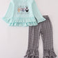 Blue GOIN TO THE ZOO embroidery ruffle pants set