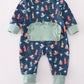 Navy nativity print ruffle romper