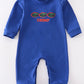 Blue chomp embroidery boy romper