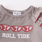 Grey roll tide embroidery girl ruffle romper