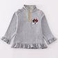 Grey character embroidery girl zipper pullover