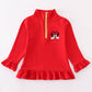 Red character embroidery girl zipper pullover