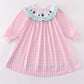 Pink tractor embroidery gingham dress