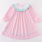 Pink tractor embroidery gingham dress