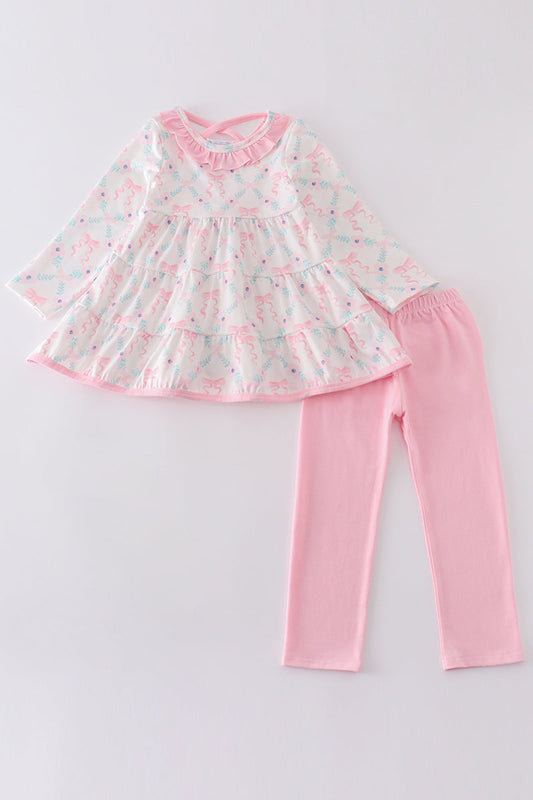 Pink floral ruffle girl set